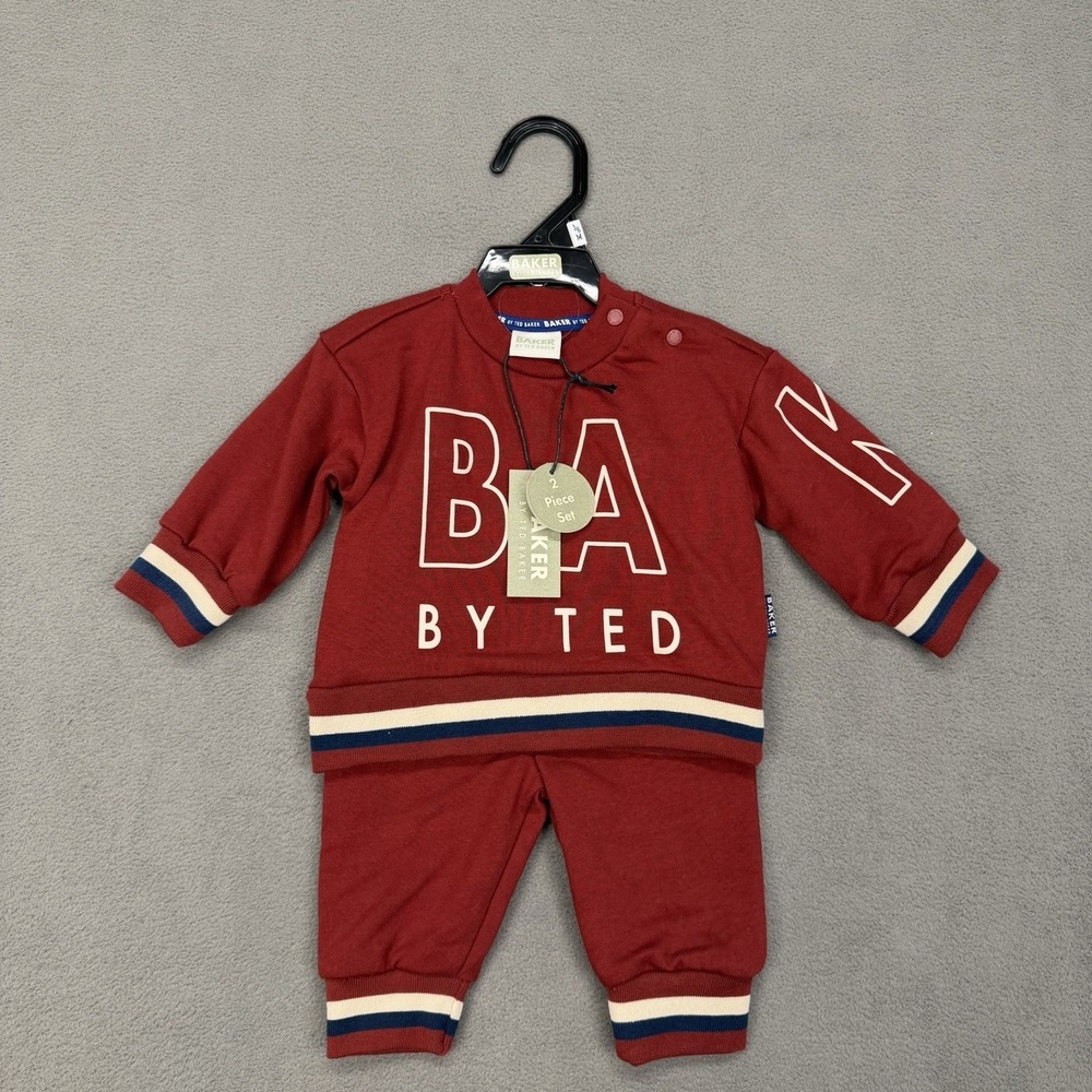 NWT Ted Baker Boy Logo Tracksuit Jogger Sweater Set Outfit 3-6 Months Maroon $65